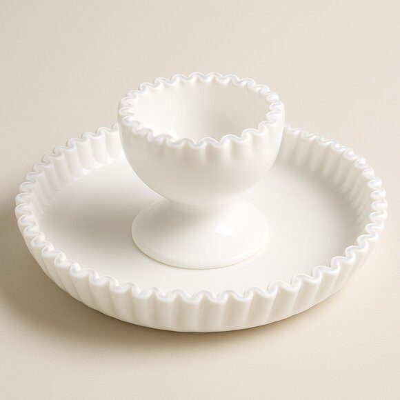 Antique Fenton Silver Crest Chip & Dip Set - Picture 2 of 10